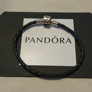 Pandora Single Black Braided Leather Bracelet  7.5"